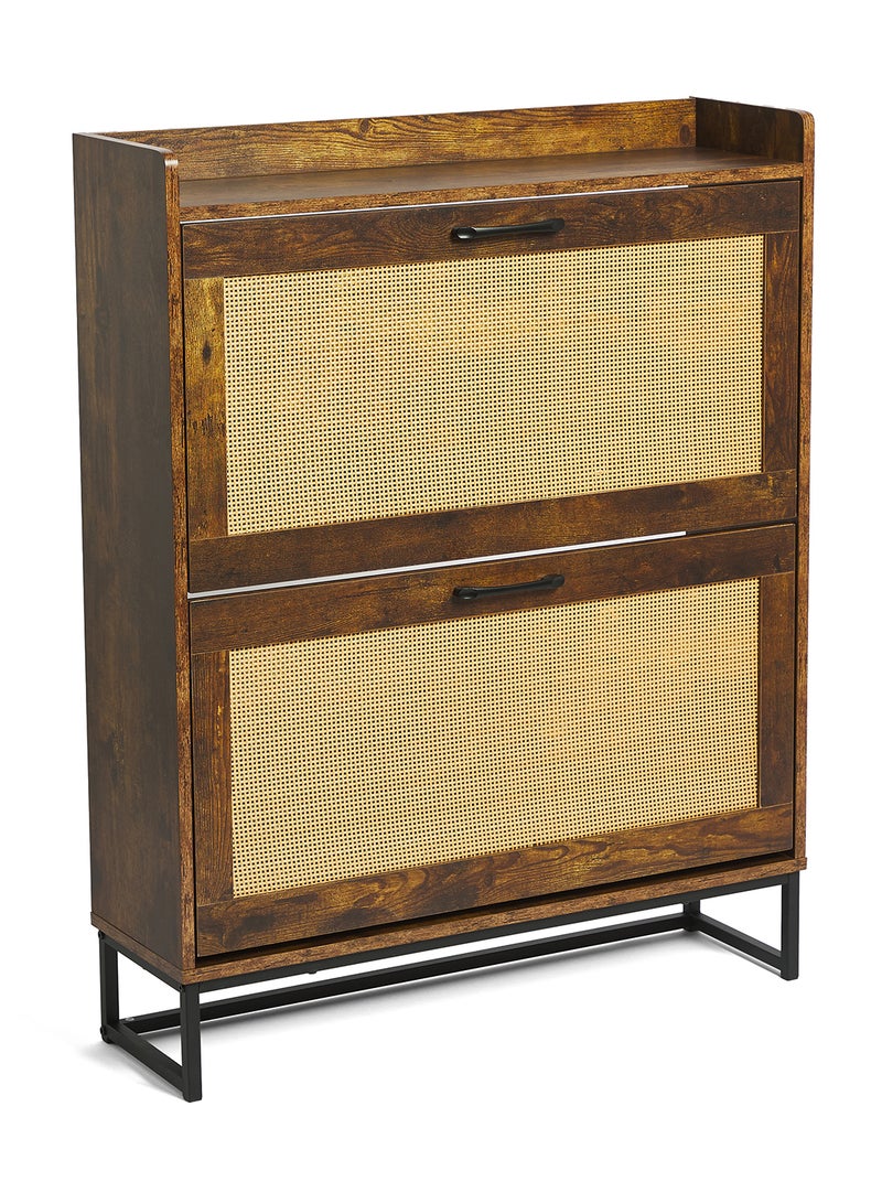 Migue home Rattan Shoe Storage Cabinet with 2 Shelves, Space - Saving, perfect for Entryway - Size 104.5cm x 59cm x 22.5cm in Light Brown Wood - Image 1
